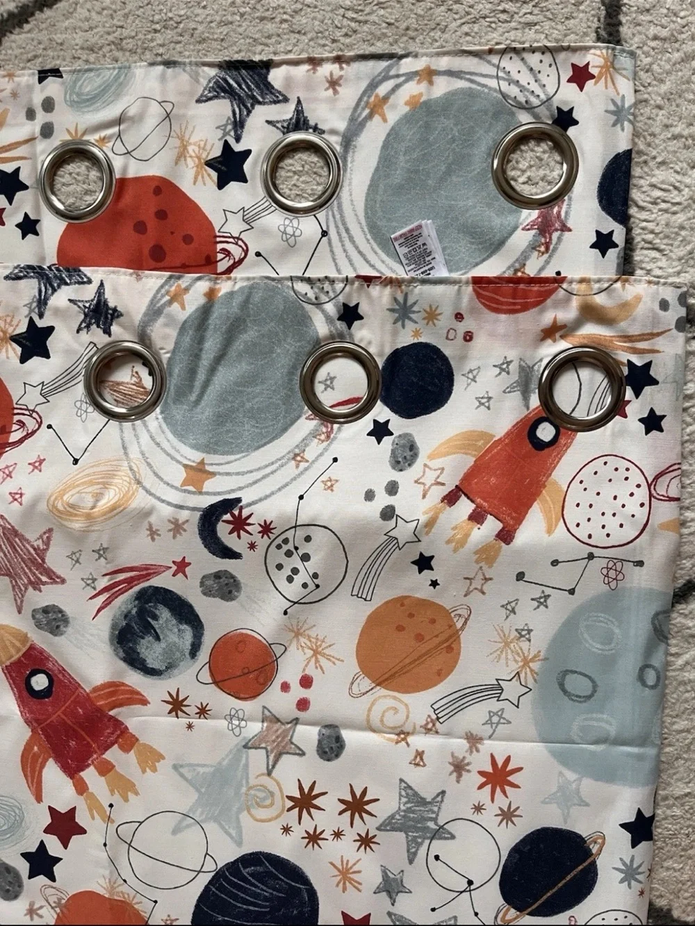 Next Kids Space Doodle Planets Black Out Curtains Blue Orange White 66”x54”